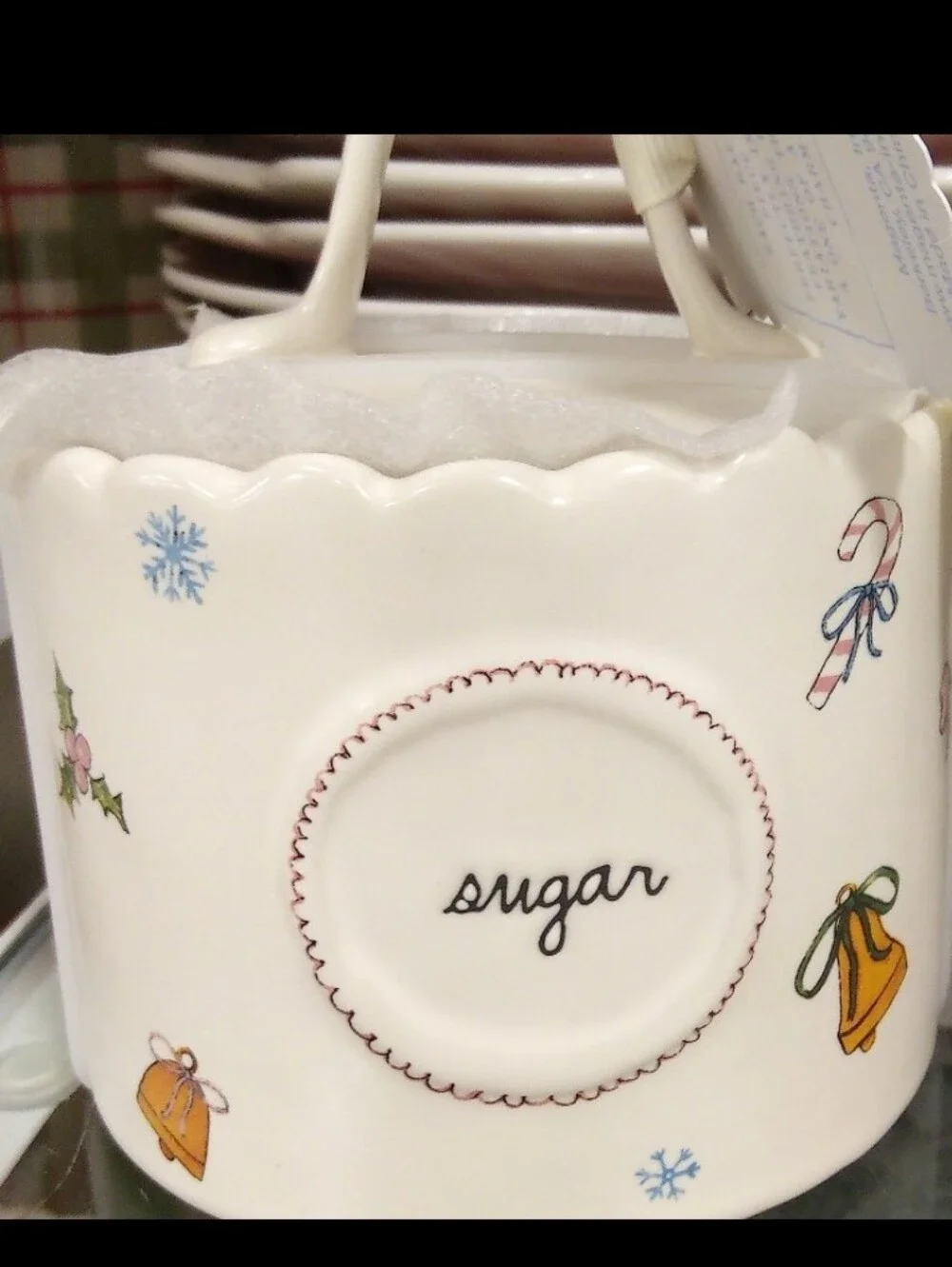 Rae Dunn Holiday Ceramic Sugar Canister - White with Festive Motifs